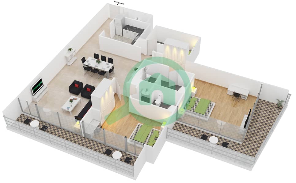 8 Бульвар Волк - Апартамент 2 Cпальни планировка Гарнитур, анфилиада комнат, апартаменты, подходящий 2 interactive3D