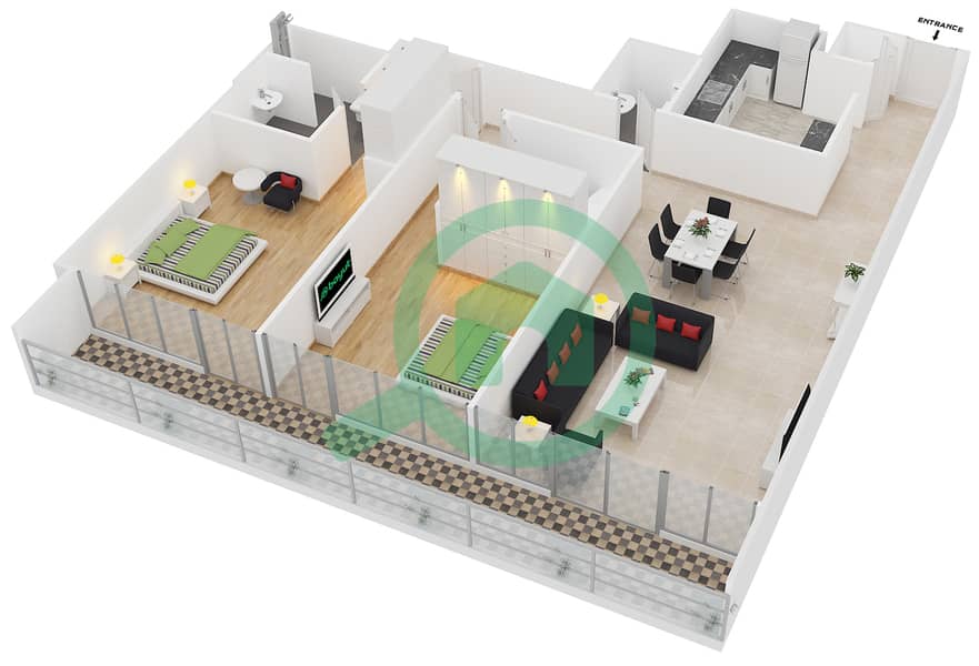 8 Boulevard Walk - 2 Bedroom Apartment Suite 3 Floor plan interactive3D