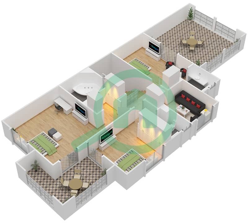 Cedre Villas - 3 Bedroom Villa Type 1 Floor plan interactive3D