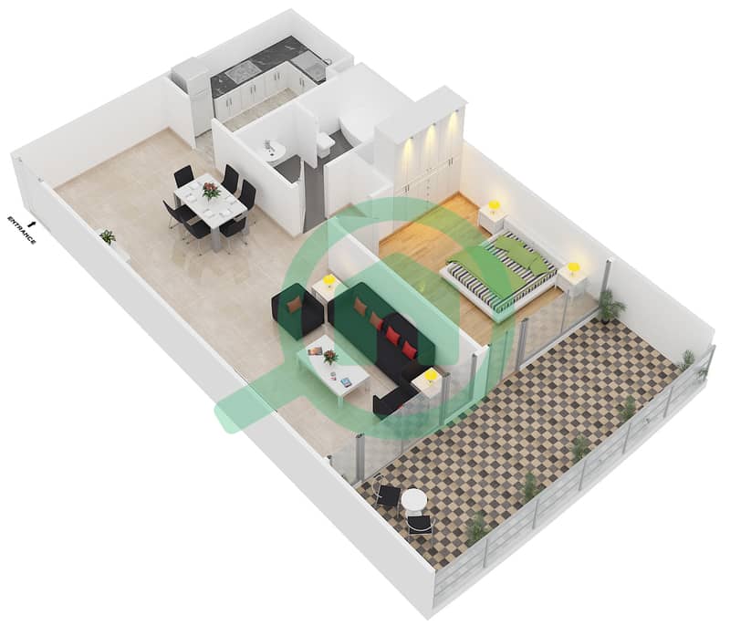 المخططات الطابقية لتصميم التصميم 5 شقة 1 غرفة نوم - 8 بوليفارد ووك interactive3D