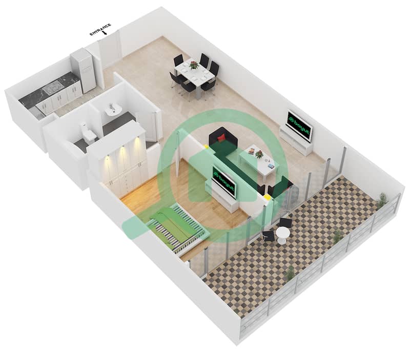 المخططات الطابقية لتصميم التصميم 6A شقة 1 غرفة نوم - 8 بوليفارد ووك interactive3D