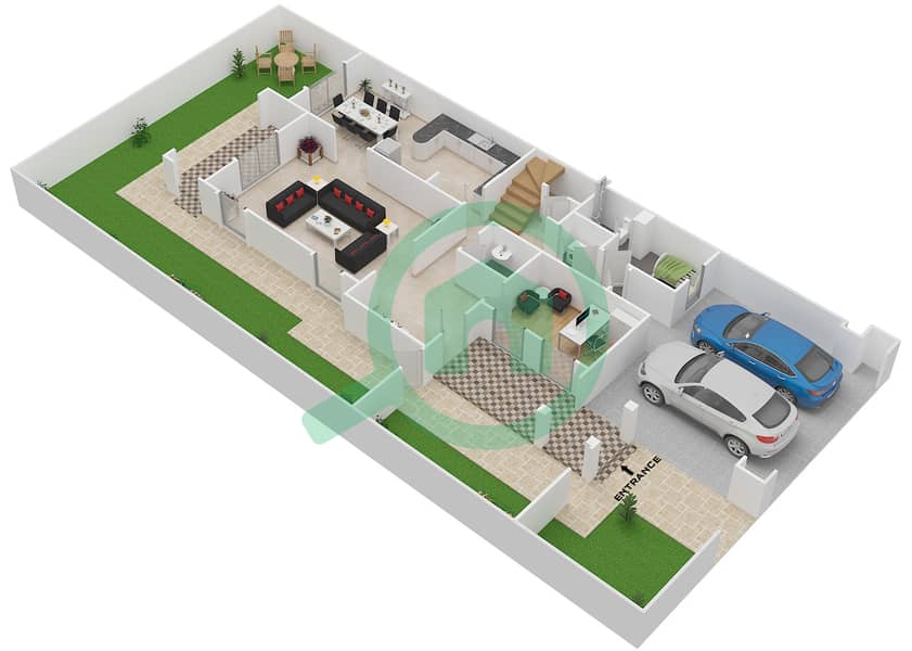 المخططات الطابقية لتصميم النموذج 3 فیلا 3 غرف نوم - فلل السدر interactive3D