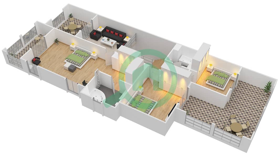 المخططات الطابقية لتصميم النموذج 3 فیلا 3 غرف نوم - فلل السدر interactive3D
