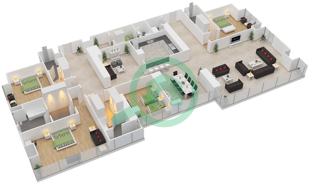 Al Durrah Tower - 4 Bedroom Apartment Type F Floor plan interactive3D