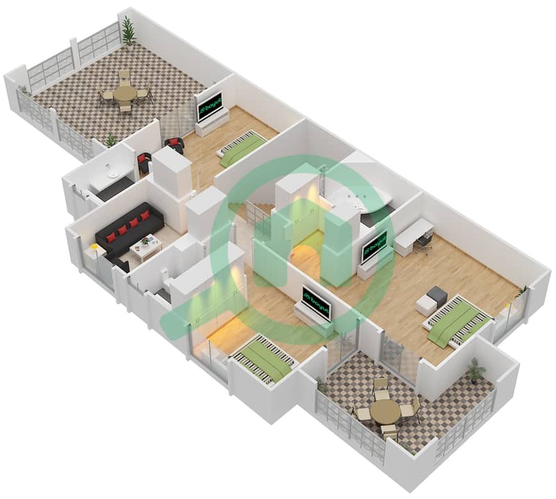 المخططات الطابقية لتصميم النموذج 2 فیلا 3 غرف نوم - فلل السدر interactive3D