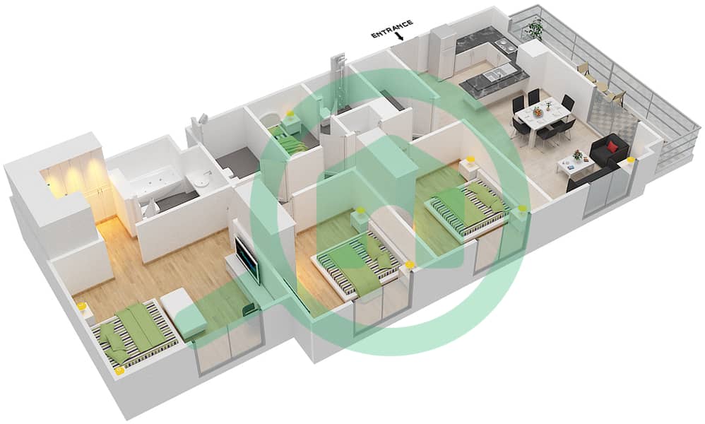 Сафи 1 - Апартамент 3 Cпальни планировка Тип 3C-2 interactive3D