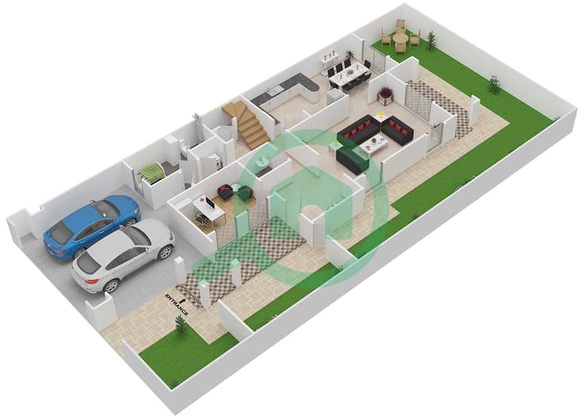 المخططات الطابقية لتصميم النموذج 3A فیلا 3 غرف نوم - فلل السدر interactive3D