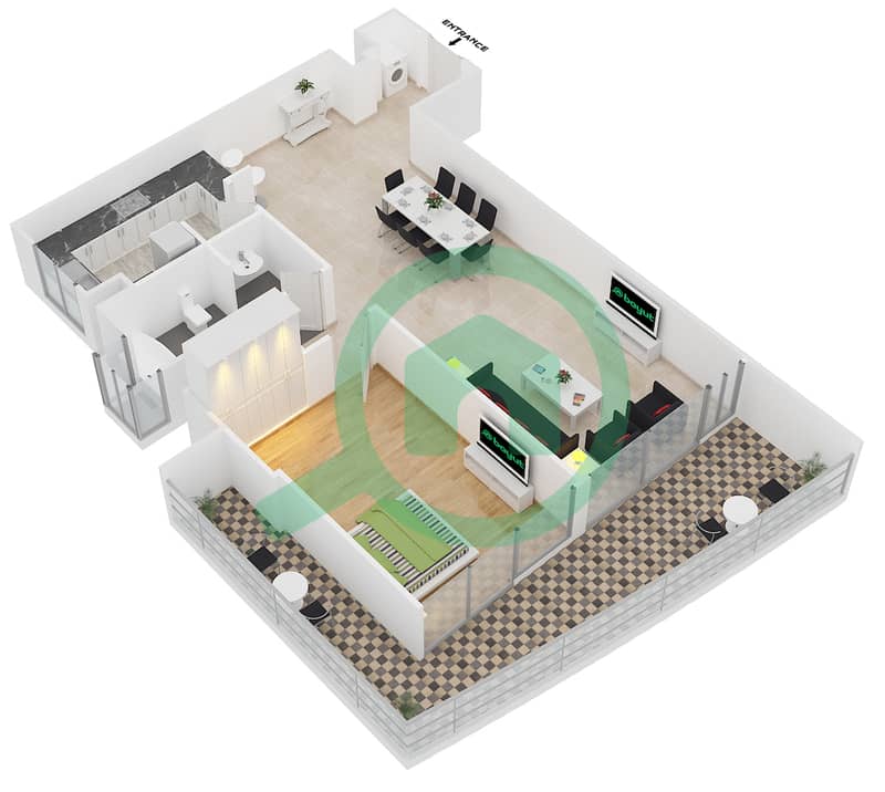 8 Бульвар Волк - Апартамент 1 Спальня планировка Гарнитур, анфилиада комнат, апартаменты, подходящий 7C interactive3D