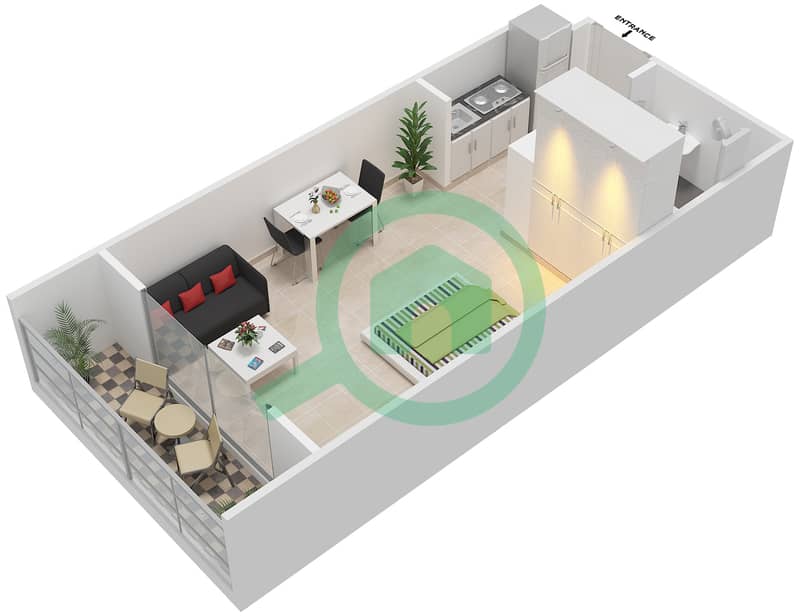Al Haseen Residences - Studio Apartment Type 2 Floor plan interactive3D