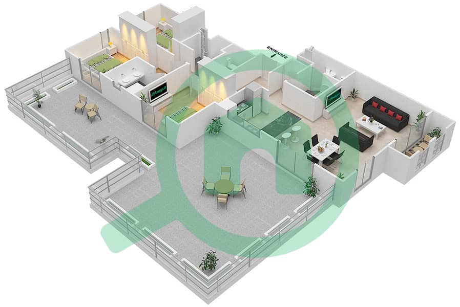 Zahra Apartments 1B - 3 Bedroom Apartment Unit 602,615 Floor plan interactive3D