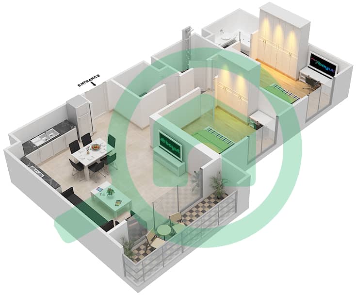 Zahra Apartments 1B - 2 Bedroom Apartment Unit 321,421,521,619,719 Floor plan interactive3D