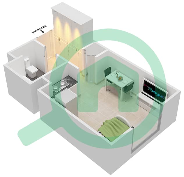 扎哈拉1B公寓 - 单身公寓单位108,109,110,111,112,113戶型图 interactive3D
