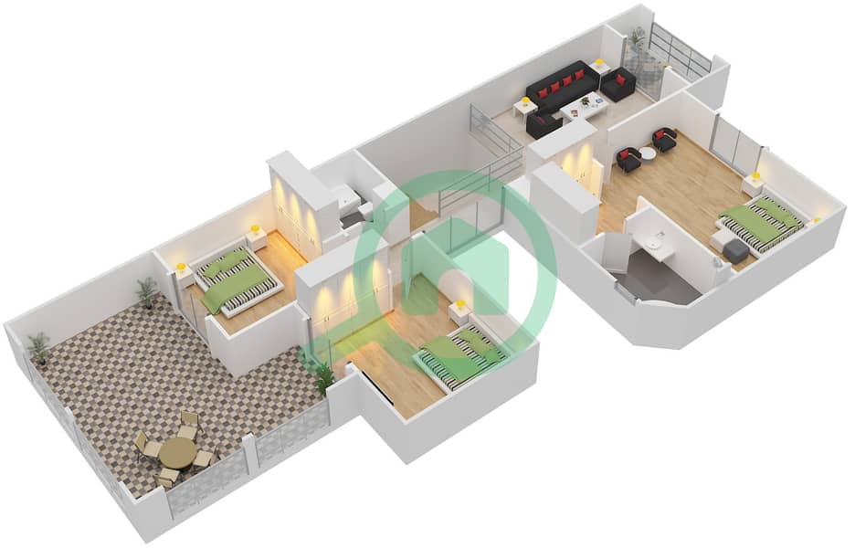 المخططات الطابقية لتصميم النموذج 4 فیلا 3 غرف نوم - فلل السدر interactive3D