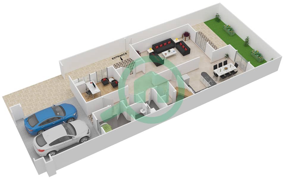 المخططات الطابقية لتصميم النموذج 4A فیلا 3 غرف نوم - فلل السدر interactive3D