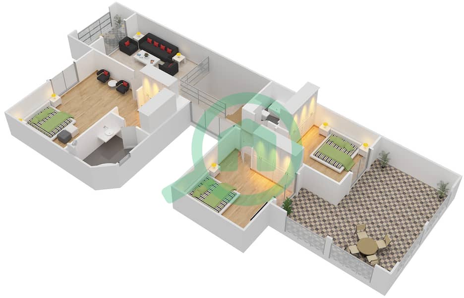 المخططات الطابقية لتصميم النموذج 4A فیلا 3 غرف نوم - فلل السدر interactive3D