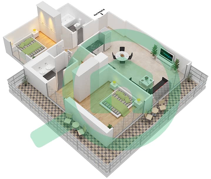 日出海湾公寓 - 2 卧室公寓单位3 FLOOR 2-17,19-25戶型图 interactive3D
