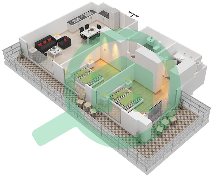 Санрайз Бей - Апартамент 2 Cпальни планировка Единица измерения 5 FLOOR 2-17,19-25 interactive3D