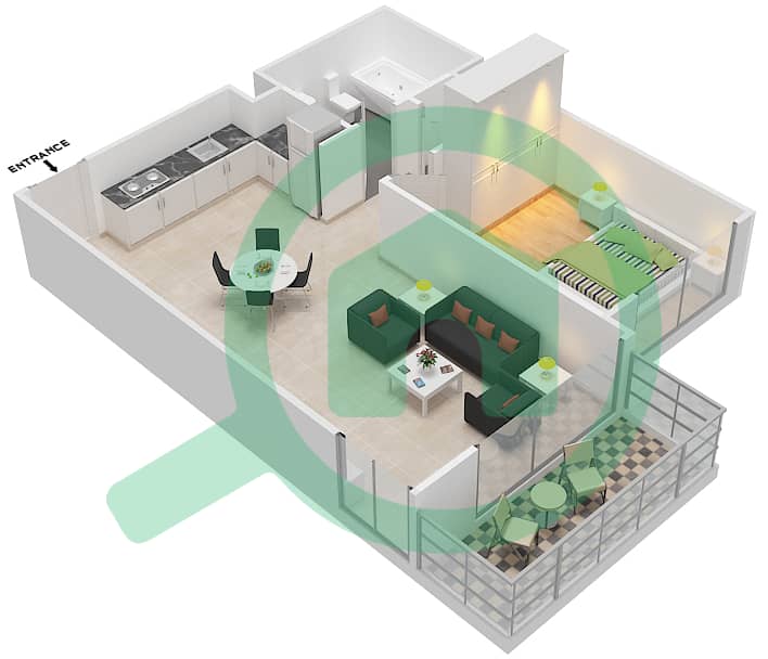المخططات الطابقية لتصميم الوحدة 6 FLOOR 2-17,19-25 شقة 1 غرفة نوم - سانرايز باي interactive3D