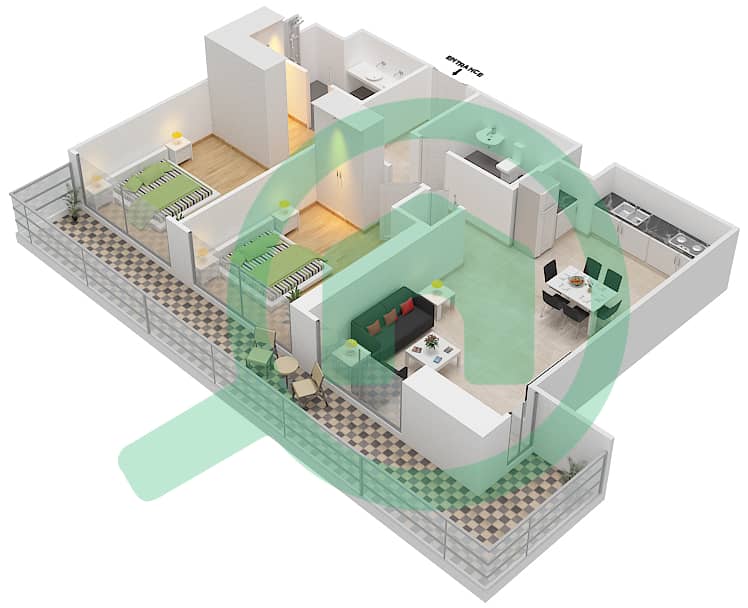 Sunrise Bay - 2 Bedroom Apartment Unit 1 FLOOR 1-5 Floor plan interactive3D