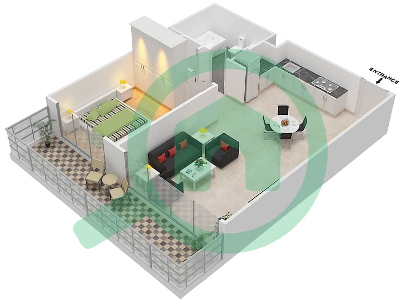 Sunrise Bay - 1 Bedroom Apartment Unit 2 FLOOR 1-17,19-25 Floor plan interactive3D