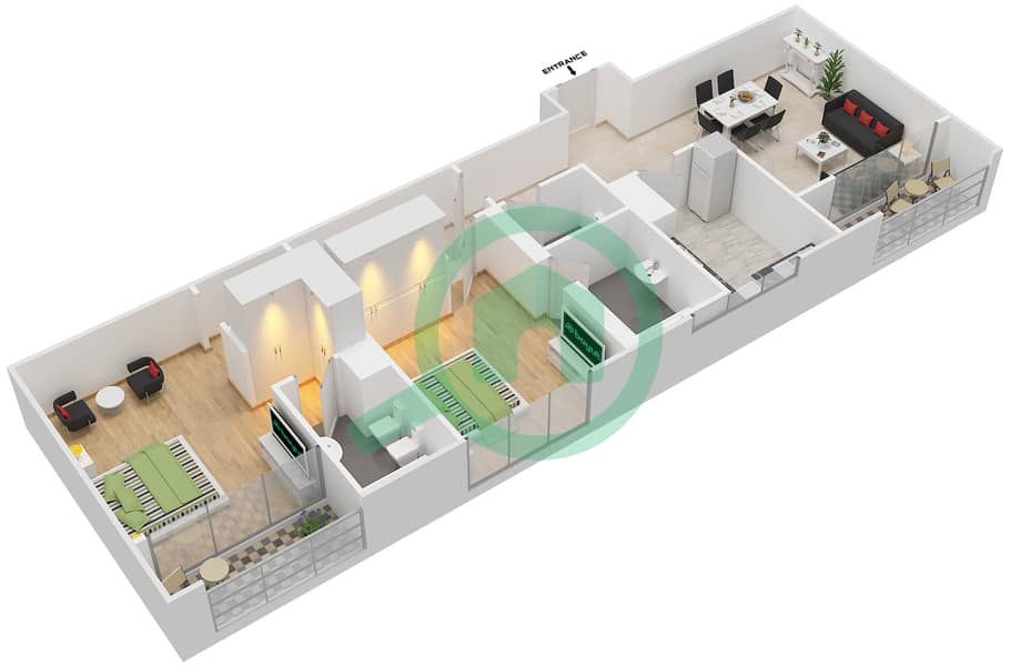 Al Fahad Tower 1 - 2 Bedroom Apartment Type 5 Floor plan interactive3D