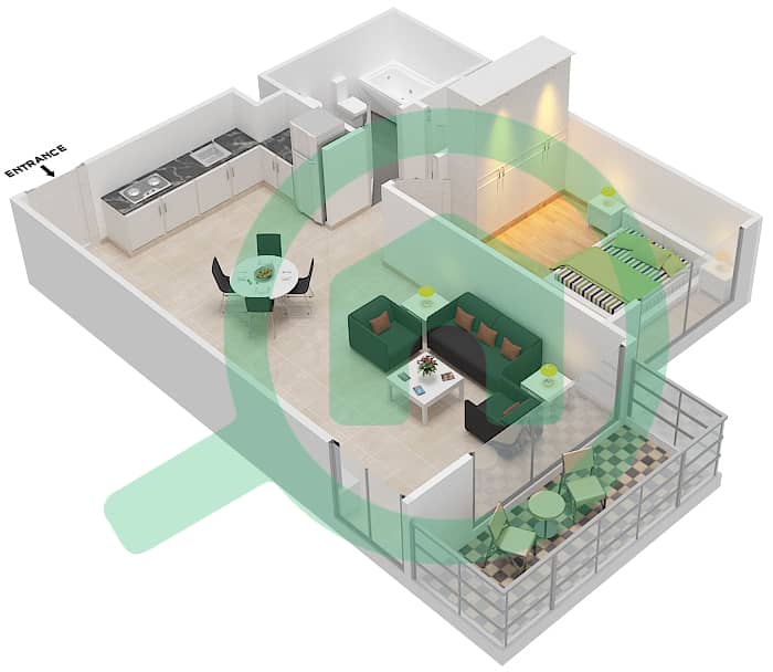 المخططات الطابقية لتصميم الوحدة 3 FLOOR 1-17,19-25 شقة 1 غرفة نوم - سانرايز باي interactive3D