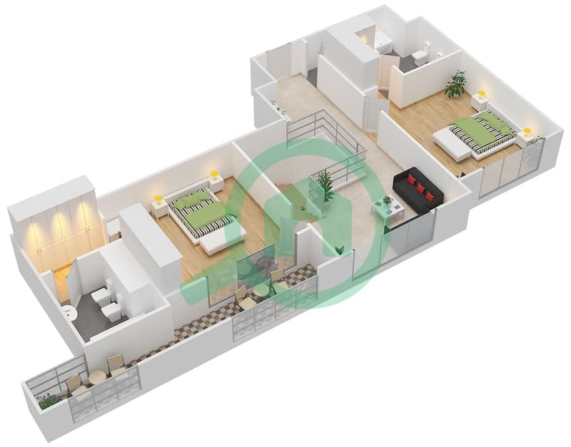 المخططات الطابقية لتصميم النموذج B,C شقة 3 غرف نوم - برج الفهد 1 Upper Floor 24 interactive3D