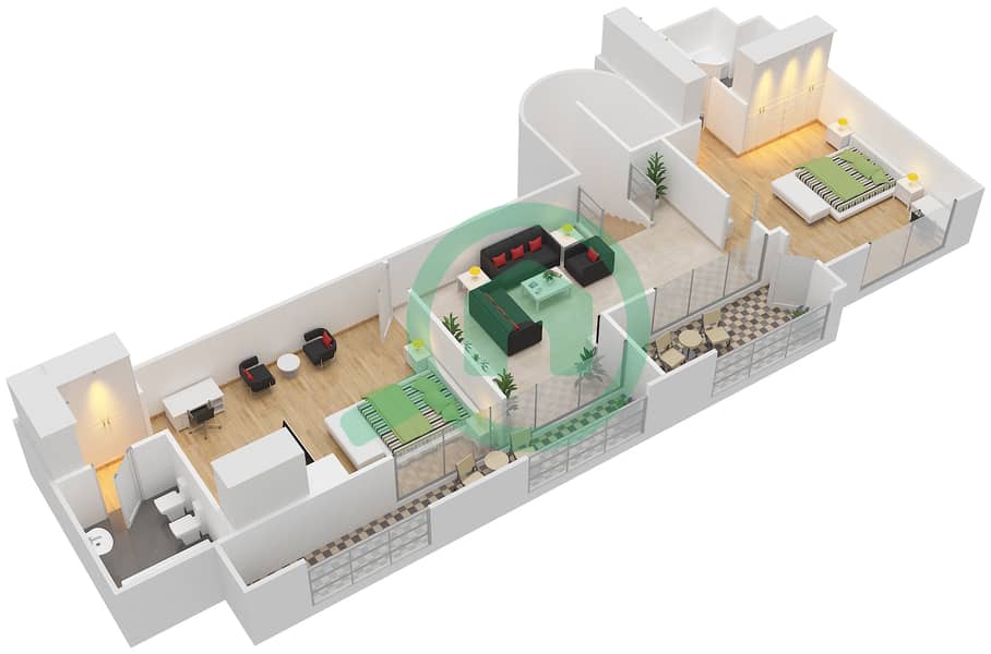 Al Fahad Tower 1 - 3 Bedroom Apartment Type E Floor plan Upper Floor 24 interactive3D