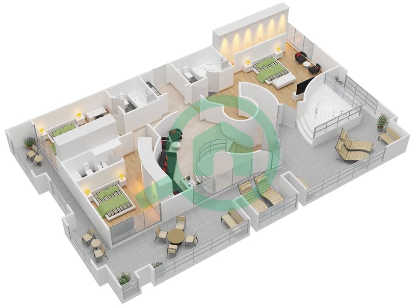 Al Fahad Tower 1 - 4 Bedroom Apartment Type A,F Floor plan Upper Floor 24 interactive3D