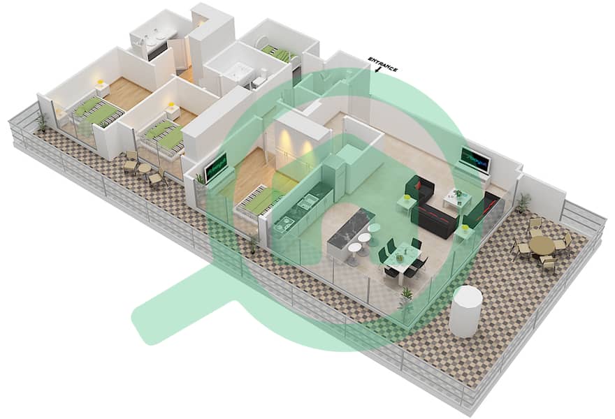 المخططات الطابقية لتصميم الوحدة 5,8 FLOOR 1 شقة 3 غرف نوم - سانرايز باي interactive3D