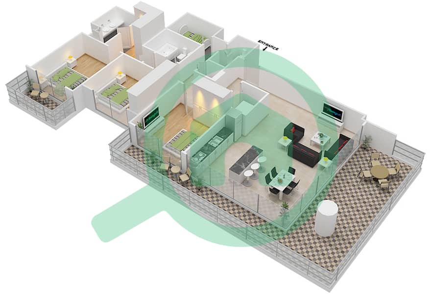 Sunrise Bay - 3 Bedroom Apartment Unit 5,8 FLOOR 2-17,19,26 Floor plan interactive3D