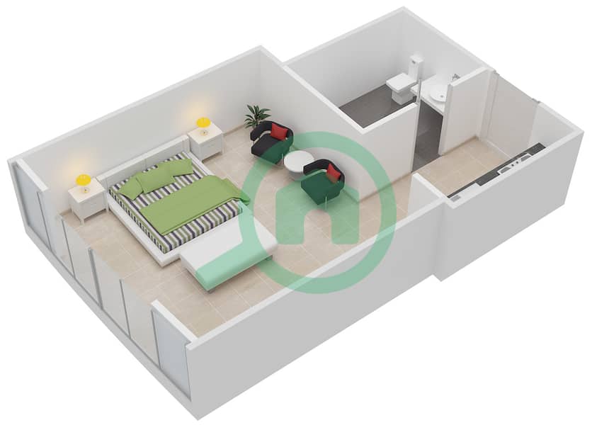 المخططات الطابقية لتصميم الوحدة 5 شقة استوديو - فيرست سنترال للشقق الفندقية Floor 2-13,15-17,19,21-29 interactive3D