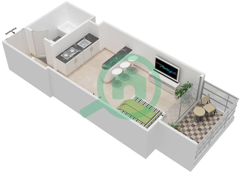 Al Saqran Tower - Studio Apartment Type 6 Floor plan interactive3D