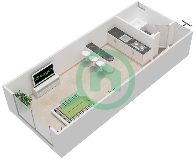 Al Saqran Tower - Studio Apartment Type 4A Floor plan interactive3D