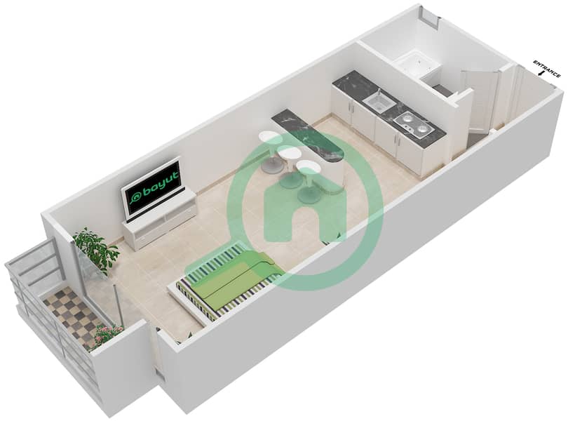 Al Saqran Tower - Studio Apartment Type 4B Floor plan interactive3D