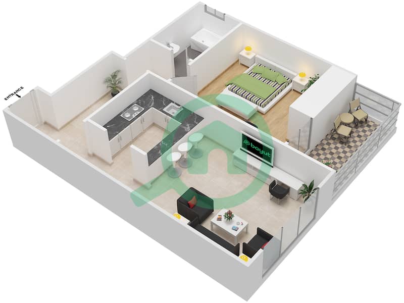 المخططات الطابقية لتصميم النموذج 4C شقة 1 غرفة نوم - ام بي ال سيجنتشر interactive3D