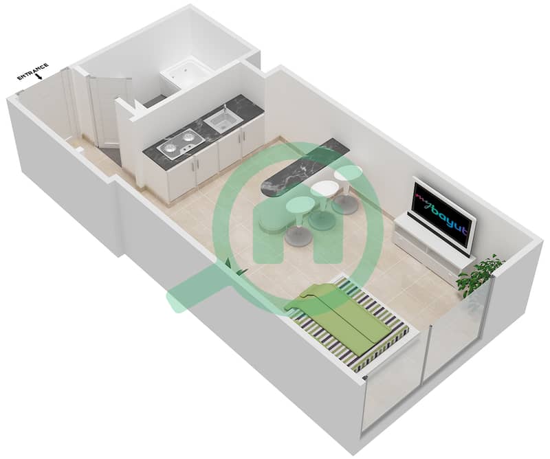 المخططات الطابقية لتصميم النموذج 5B شقة استوديو - برج الصقران interactive3D