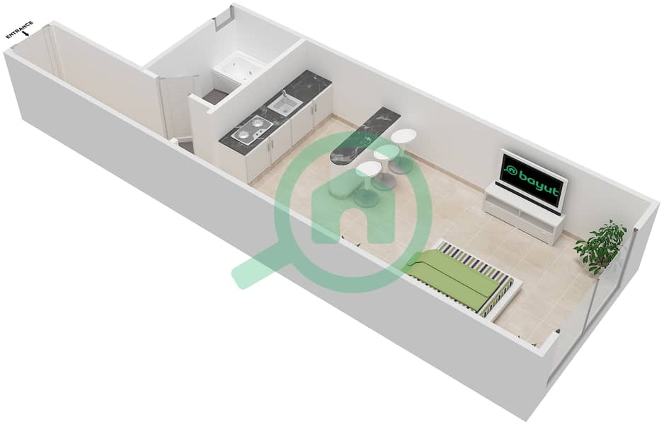 Al Saqran Tower - Studio Apartment Type 3B Floor plan interactive3D