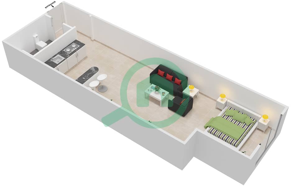 阿尔萨克兰大厦 - 单身公寓类型2B戶型图 interactive3D
