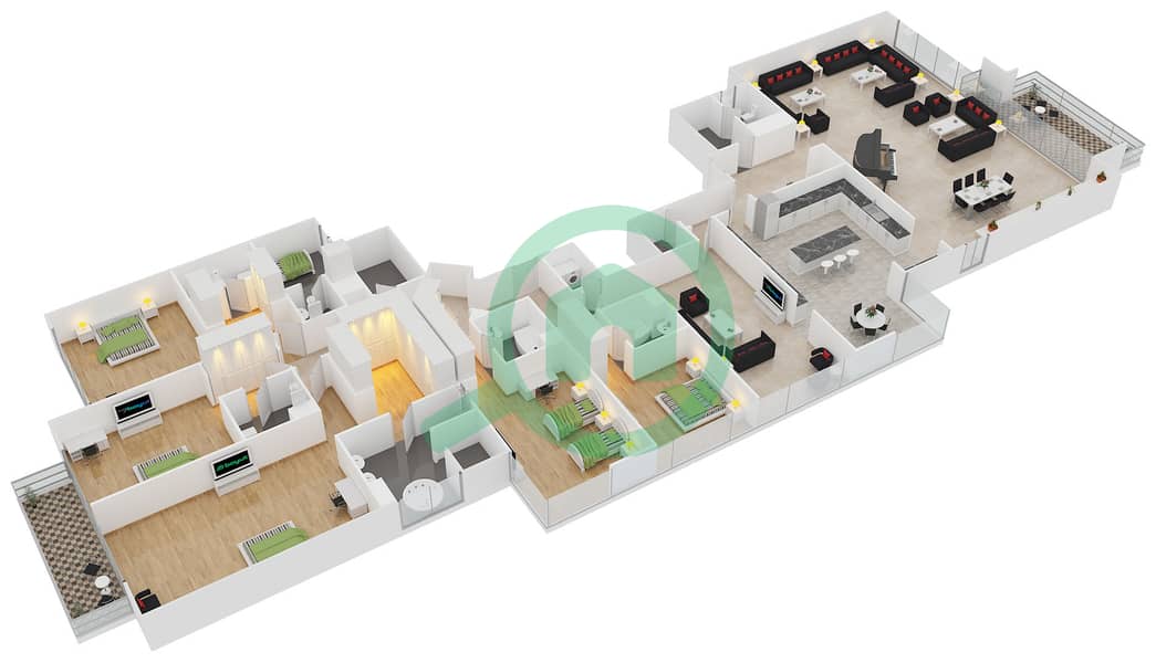 المخططات الطابقية لتصميم النموذج 4 بنتهاوس 5 غرف نوم - برج السيف 2 interactive3D