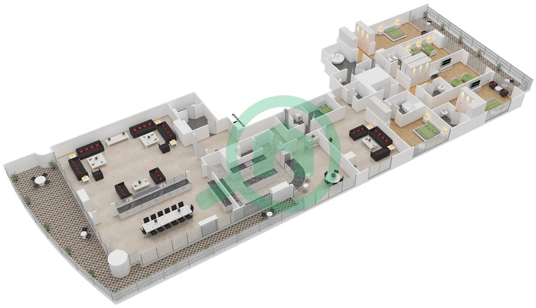 المخططات الطابقية لتصميم النموذج 4 بنتهاوس 5 غرف نوم - برج الشراع interactive3D