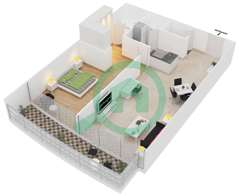 协和大厦 - 1 卧室公寓单位10 FLOOR 2-23戶型图 interactive3D