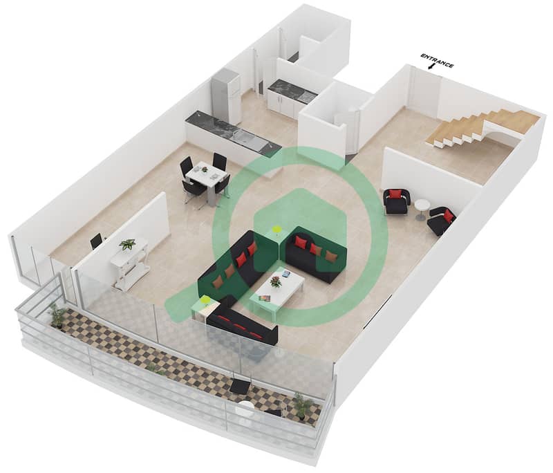 协和大厦 - 2 卧室公寓单位8 FLOOR 37,38戶型图 interactive3D
