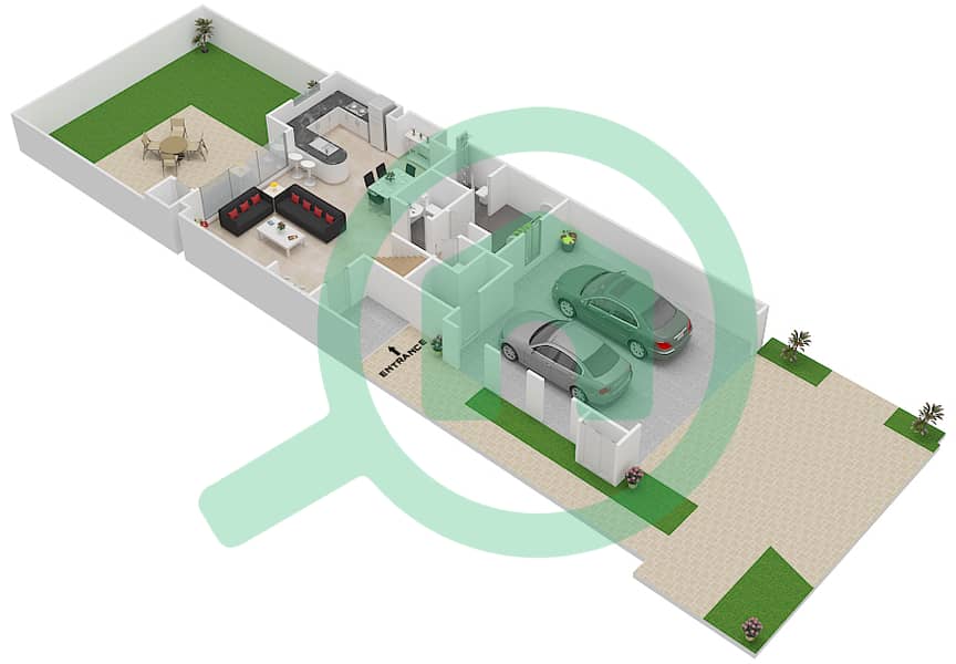 المخططات الطابقية لتصميم النموذج 1 تاون هاوس 3 غرف نوم - حياة تاون هاوس 1 interactive3D