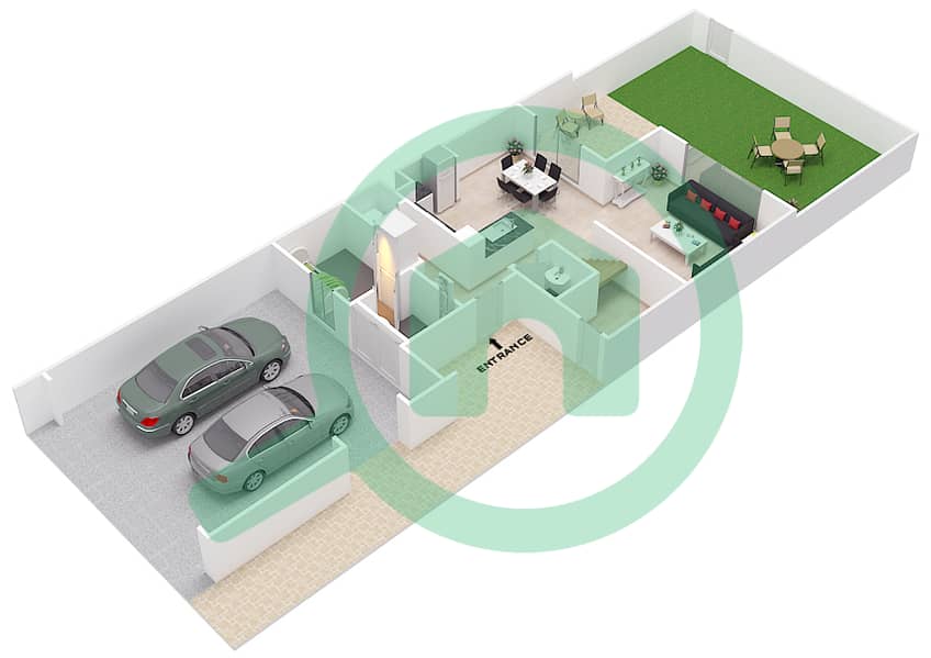 المخططات الطابقية لتصميم النموذج 2 تاون هاوس 3 غرف نوم - حياة تاون هاوس 1 interactive3D