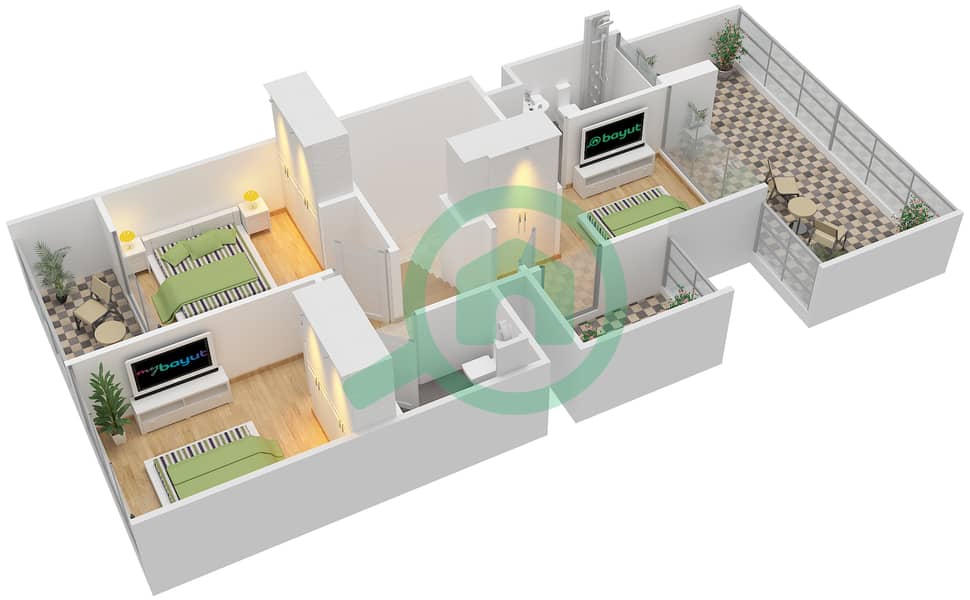 المخططات الطابقية لتصميم الوحدة RRT-EM فیلا 3 غرف نوم - فيلات صحارى interactive3D