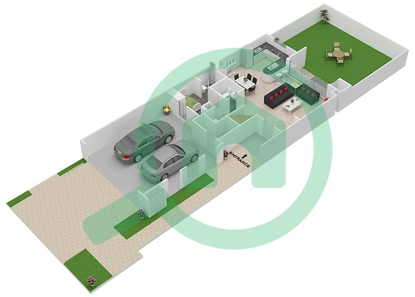 المخططات الطابقية لتصميم النموذج 5 تاون هاوس 3 غرف نوم - حياة تاون هاوس 1 interactive3D