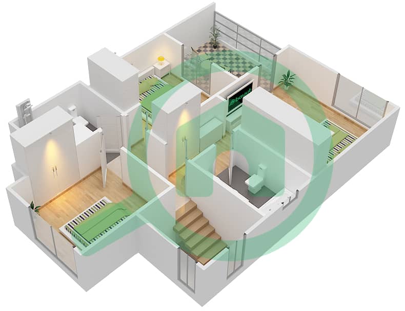 المخططات الطابقية لتصميم النموذج 3 تاون هاوس 4 غرف نوم - حياة تاون هاوس 1 interactive3D