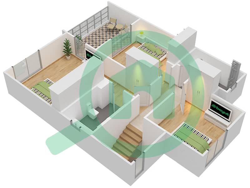 المخططات الطابقية لتصميم النموذج 4 تاون هاوس 4 غرف نوم - حياة تاون هاوس 1 interactive3D