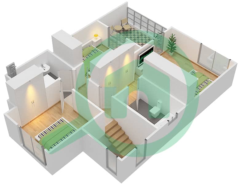 المخططات الطابقية لتصميم النموذج 7 تاون هاوس 4 غرف نوم - حياة تاون هاوس 1 interactive3D